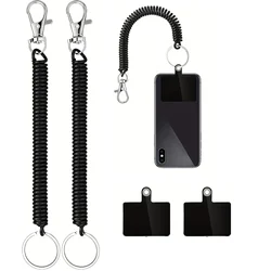 Retractable Coil Springs Phone Lanyard with Tether Patch - Multifunctional Anti - Lost Mobile Strap & Keychain (4 Pieces Set A)