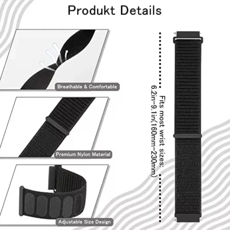 Breathable 20mm Nylon Loop Smart Watch Wristband