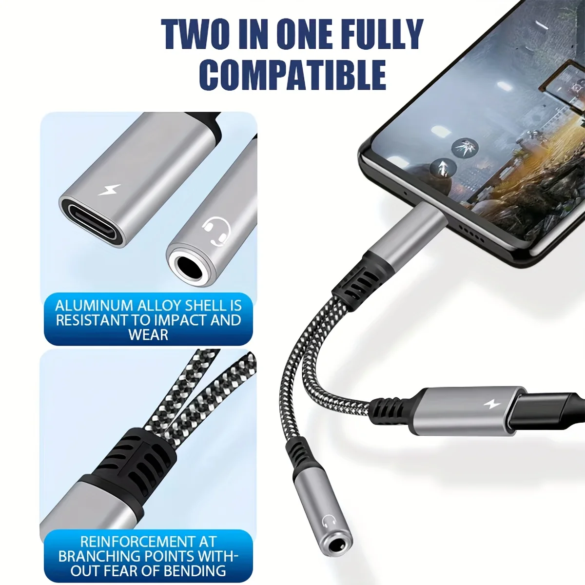 USB-C 타입 C - 3.5mm 헤드폰 및 충전 어댑터 2-in-1 USB C - AUX 오디오 케이블 (이어폰용)