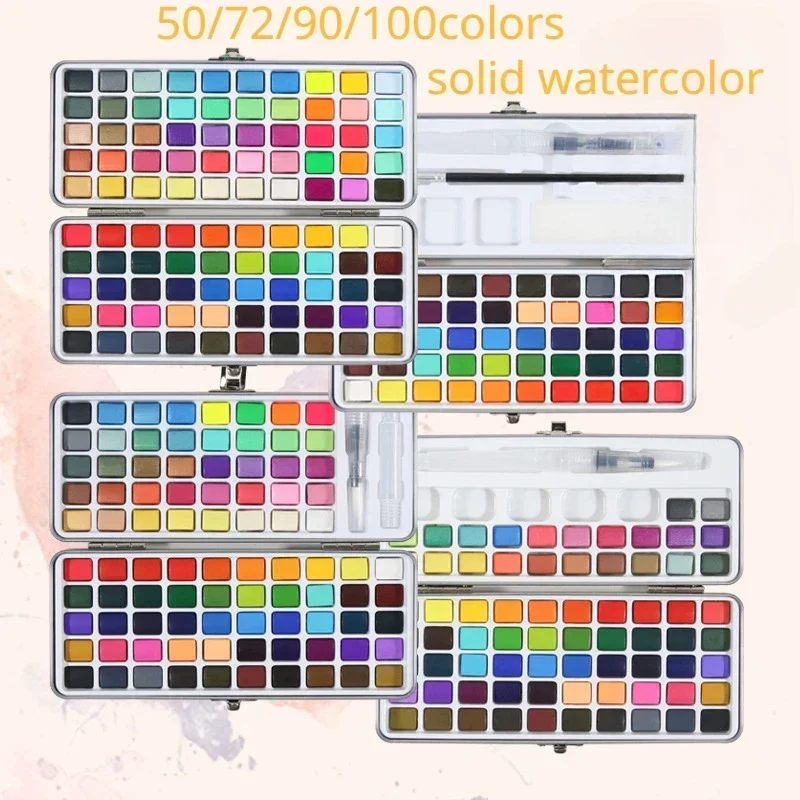 Watercolor Painting Set Watercolor Paint Watercolor Pigment 50/72/90/100 Colors Solid Watercolor Paint Set Metallic Pearlescent Art Paint For DIY Design Painting School Art Supplies Gifts