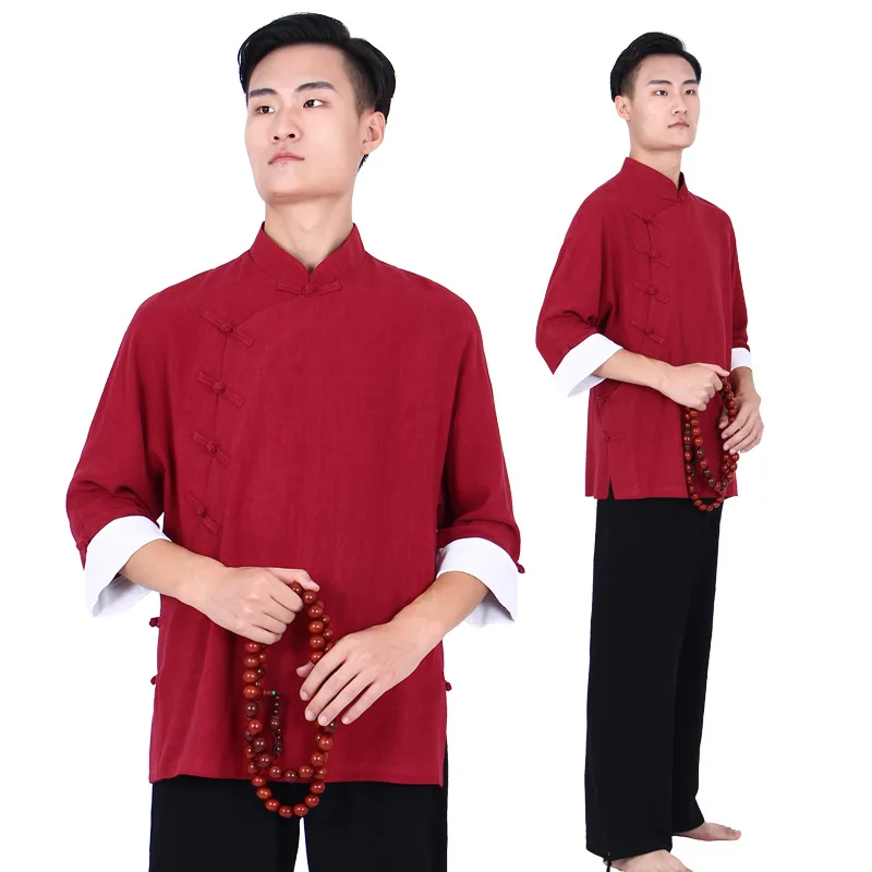 

New Linen Vintage Buckle Zen Clothes Tang Suit Outfit Chinese Style for Men Technician Lay Buddhist Hanfu Autumn and Winter