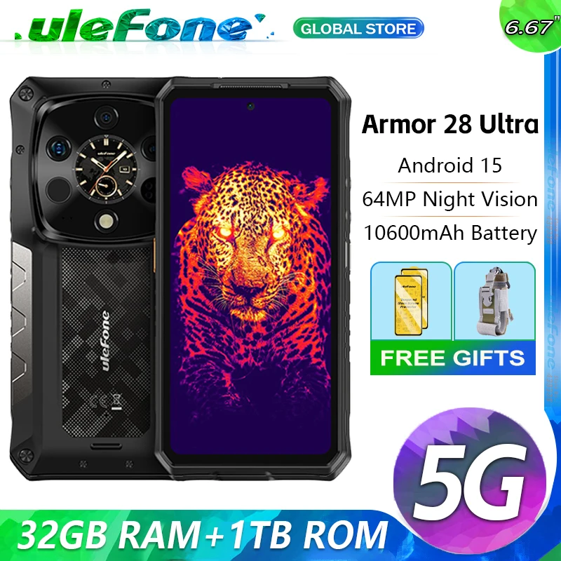 Ulefone Armor 28 Ultra、5G 頑丈な AI 熱画像、32 Гб(16+16)+1TB Гб