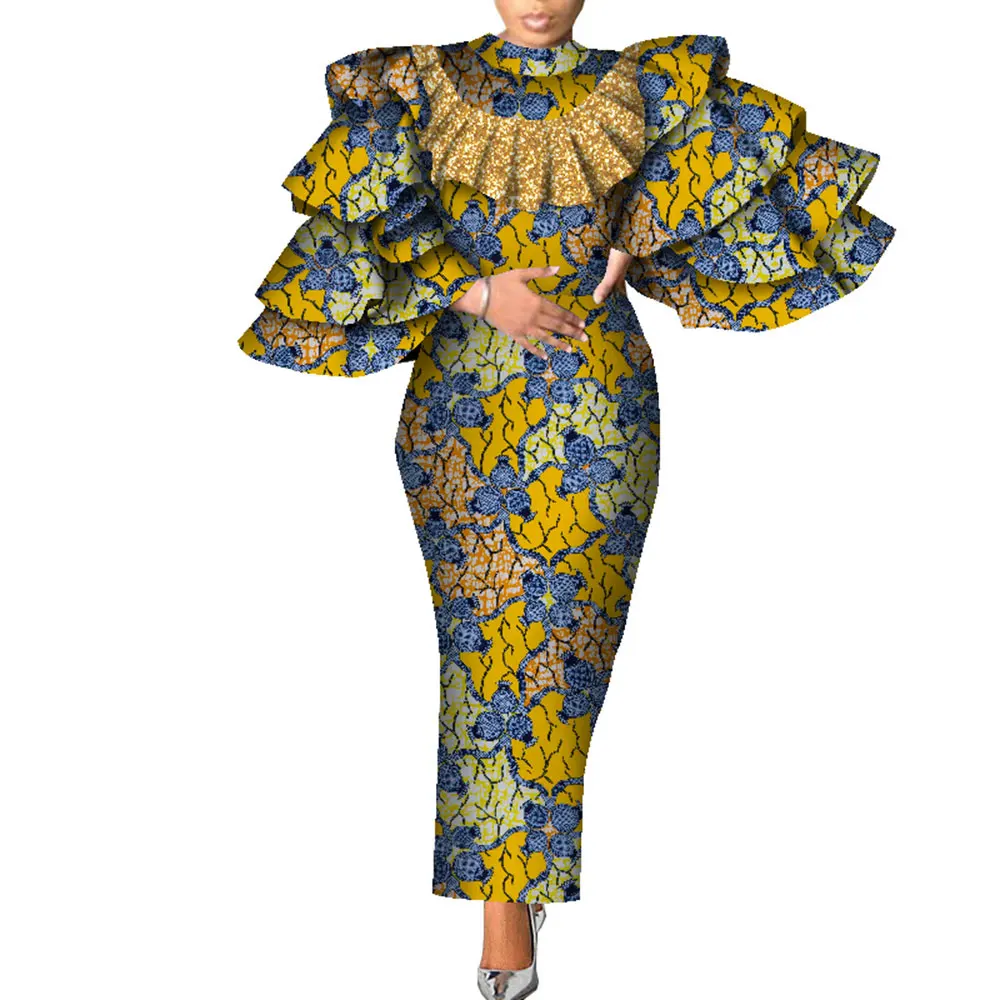 African Women Clothing Party Dresses Big Sleeve African Fashions Ankara Print  Evening Party Dresses  Clothing BRW Wy7933