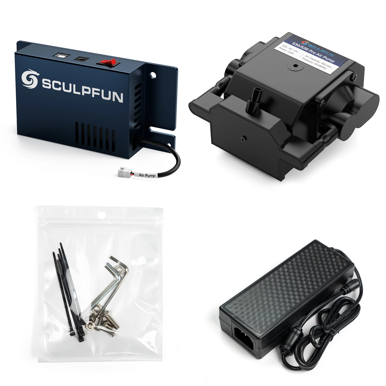 SCULPFUN Automatic Air Assist Kit 30min/Min Automatic Air Pump Suitable for S9/S10 updated Laser S30 32bit Assist