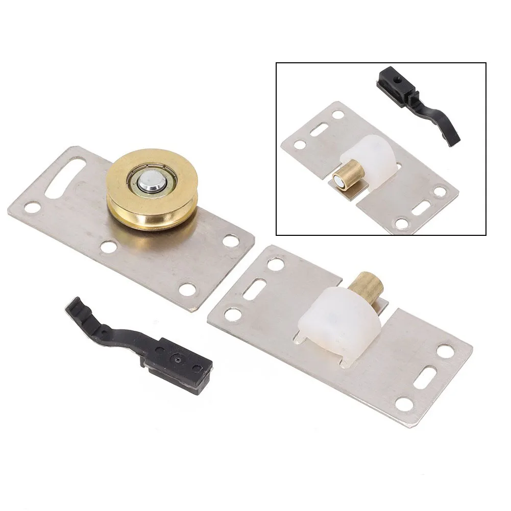 1set Stainless Steel Pulley Heavy Duty Sliding Door Wheels Pulleys Rollers Runners For Cupboard Cabinet Funiture Accessories