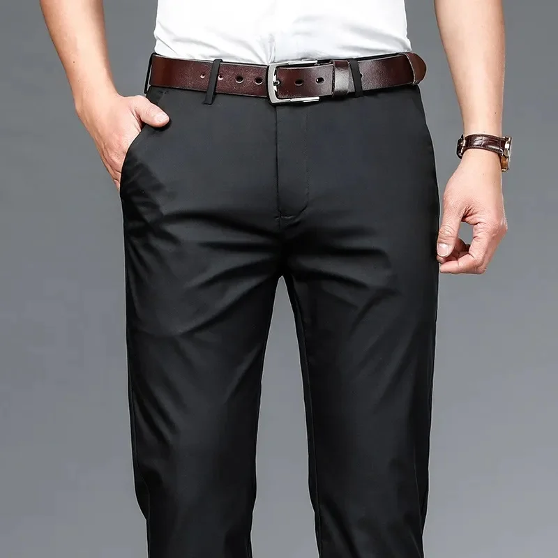 

Summer Men's Business Casual Pants Bamboo fiber Fabric Straight High Quality Trousers Men Bussiness For Office stretch pants