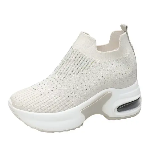2025 High Quality Air Cushion Shoes For Women lightweight Breathable Hiking Shoes Rhinestone Platform wedge SLIP-ON sneakers - Image 7