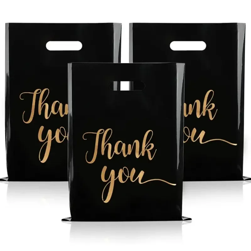 50PCS Reusable Party Bags Plastic Gift Bag For Birthday Thanksgiving Christmas Gift Bag Black Clothing