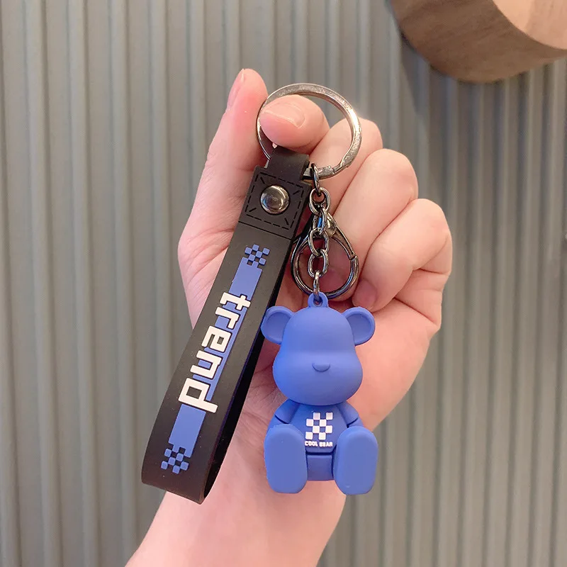 Geometric Resin Bulldog Keychain Bell Trinket Red Black Pendant