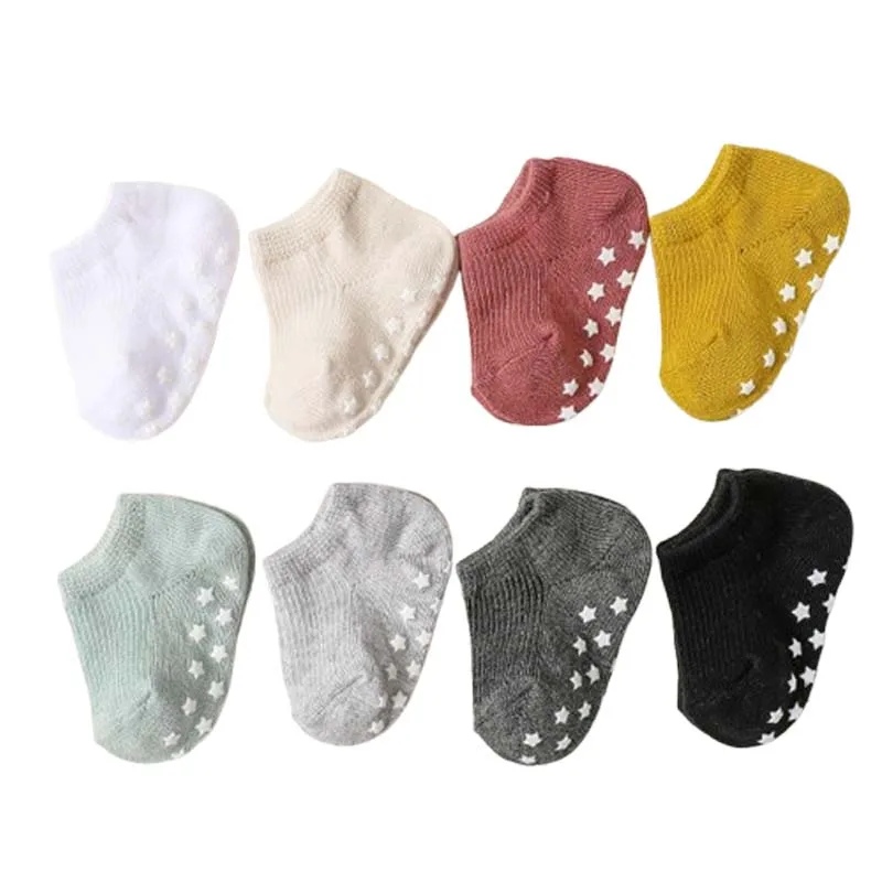 8 Pairs Baby Non-Slip Socks Solid Color Childrens Boys Girls Floor Socks Comfortable for Toddler