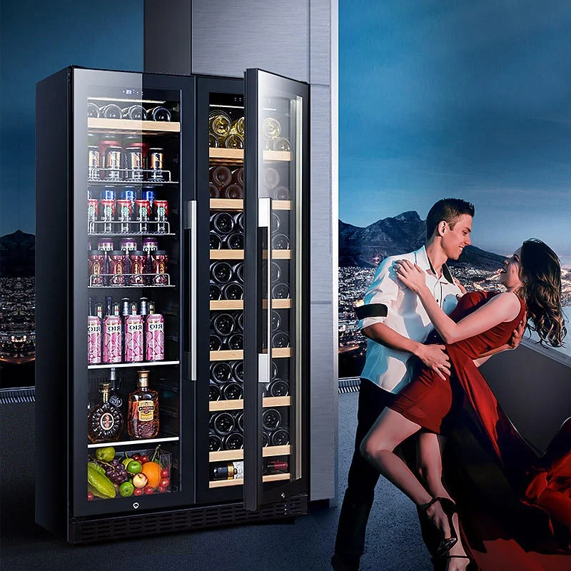 Freestanding Glass Display 2 Doors Beverage Wine Refrigerator With Lock