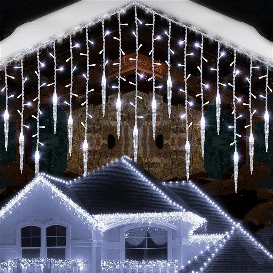 thumbnail image 1 of Luces LED de carámbanos para exteriores, cadena de luces navideñas conectables, cortina de ventana, luces de hadas para decoración de patio y jardín, 5-40 m, 1 of 5