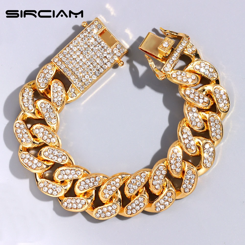

Iced Out 20MM Micro Rhinestone Paved Men's Bracelet Bling Miami Cuban Link Chain Bracelet Bangle Chain Hiphop Rock Jewelry Gifts