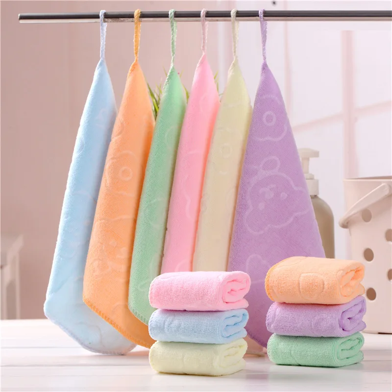 Description Picture 2 of itemCandy Color Microfiber Kindergarten Square Children's Washing Hands Cleansing Soft Quick-drying Small Towel Hook Up Handkerchief