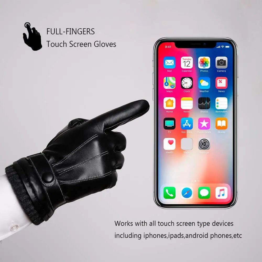 GOURS Men's Genuine Leather Winter Gloves Black Real Sheepskin Touch Screen Driving Gloves Fleece with Wool Knit Cuff New GSM057