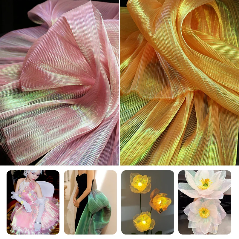 Plissierter Organza-Stoff zum Nähen von Mädchen, Rock, Kleid, Kunsthandwerk, Kleidung, Heimwerkerbedarf, Texturstoff, 1 m (glättete Länge) – Detail 2