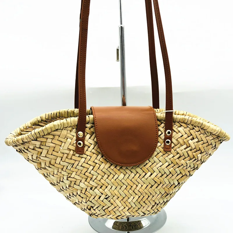 Straw Woven Handbags For Women Handmade Travel Seaside Beach Bag Summer New Handle Bucket Bag Shopping Tote Bag Basket Bolsa
