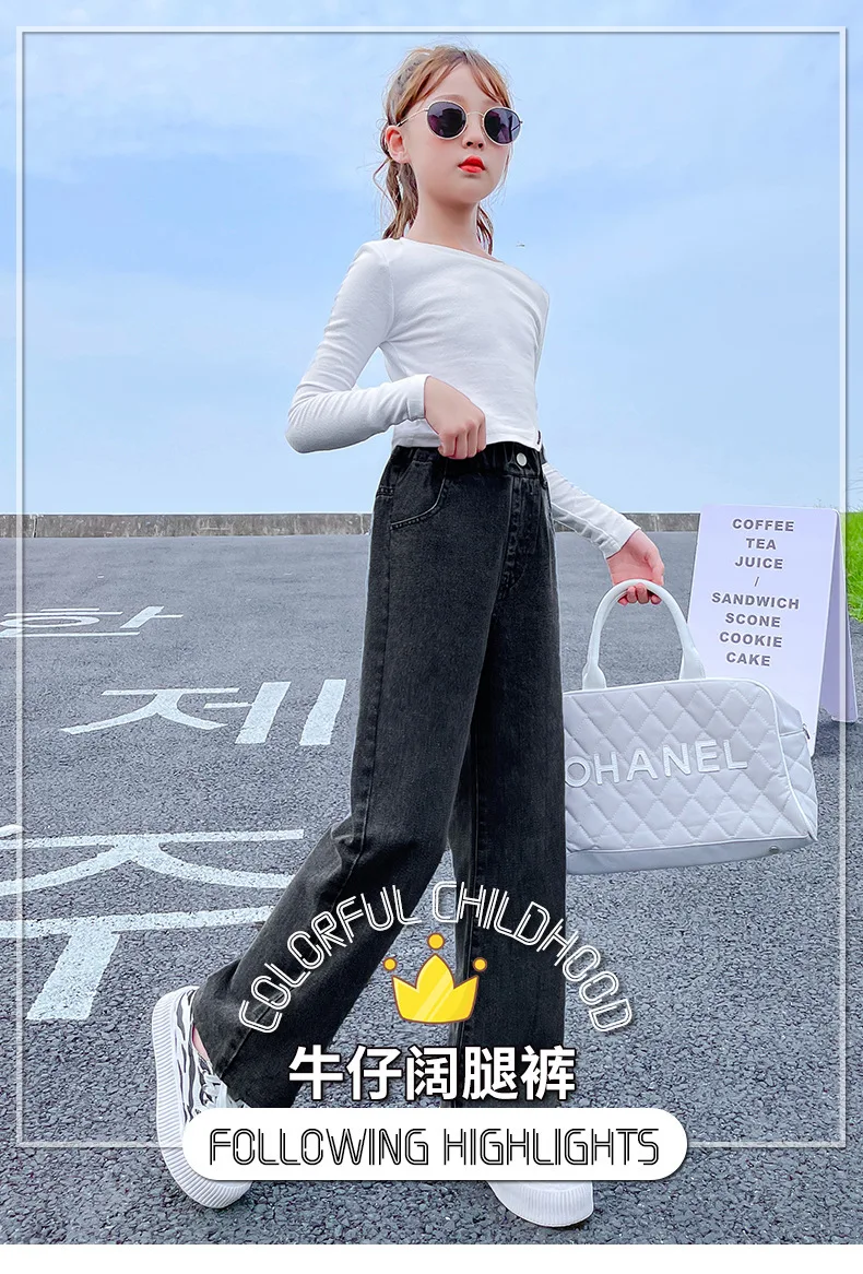 2026 نمط فضفاض غير رسمي للمراهقات جينز سميك للخريف والشتاء مستقيم واسع الساق من قماش الدنيم بنطلون جينز دافئ للأطفال