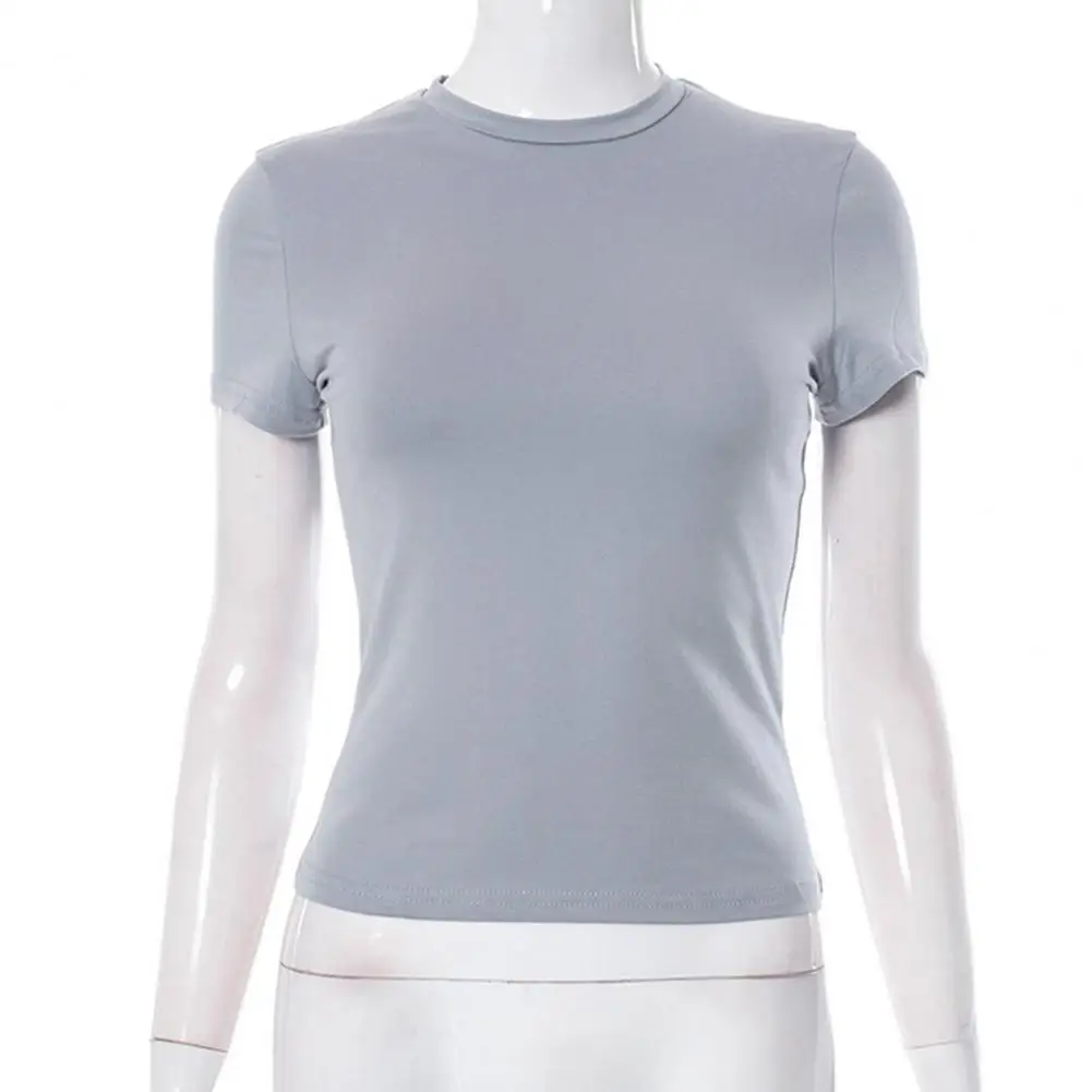 

Футболка женская облегающая однотонная с круглым вырезом и коротким рукавом