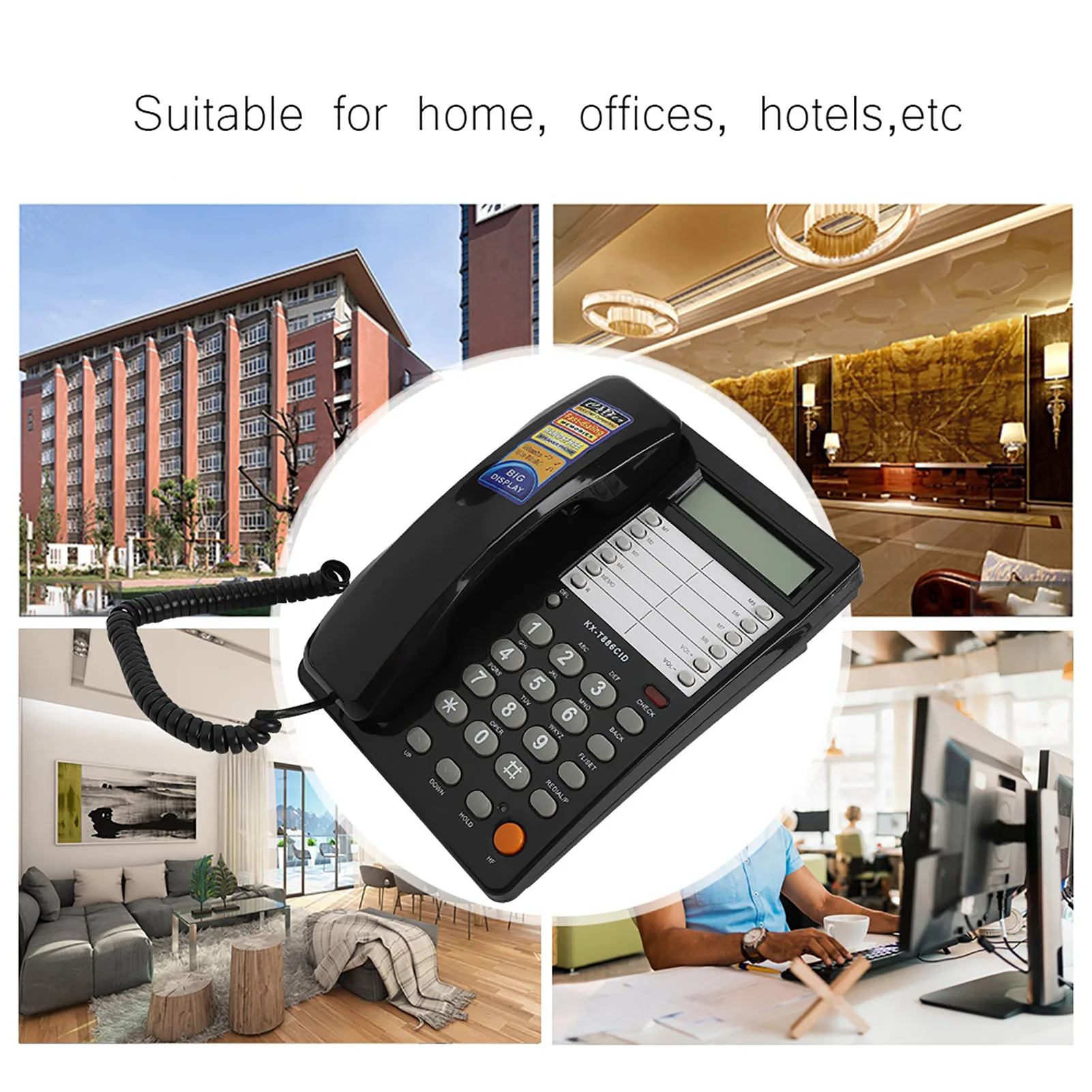 S3a8f5ff10a1e4066a58dced4330db28eL Home Hotel Wired Corded Desktop Wall Phone Office Landline Telephone Black DTMF/FSK Clear Call Easy Operation for Communication