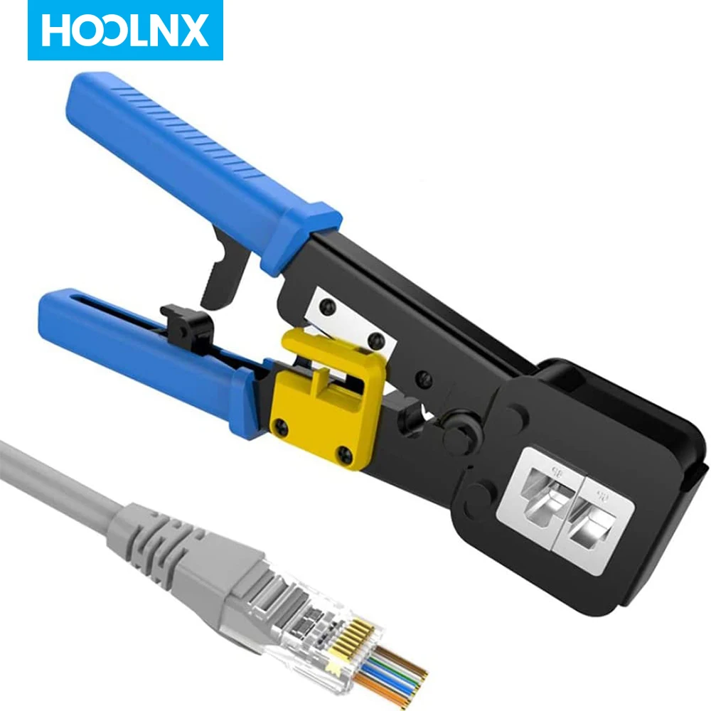 Ferramenta do Friso de Hoolnx Rj45 Passa Através do Descascador do Cortador do Crimper dos Ethernet para Cat5e Cat6 Rj45 Rj12 Regular e Passe da Extremidade Através dos Plugues a
