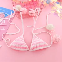 Japon Sexy Lingerie Lolita Kawaii bleu rose blanc rayé Mini Bikini adulte Cosplay femmes soutien-gorge ensemble de sous-vêtements Frenum maillot de bain 4