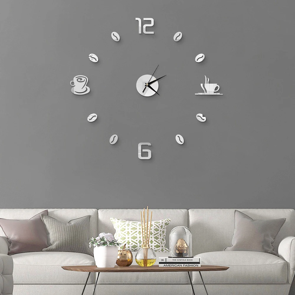 27inch Nordic Wall Clock Dining Restaurant Cafe Decorative Clocks Acrylic Mirror Wall Sticker Silent Quartz Watch Home Decor