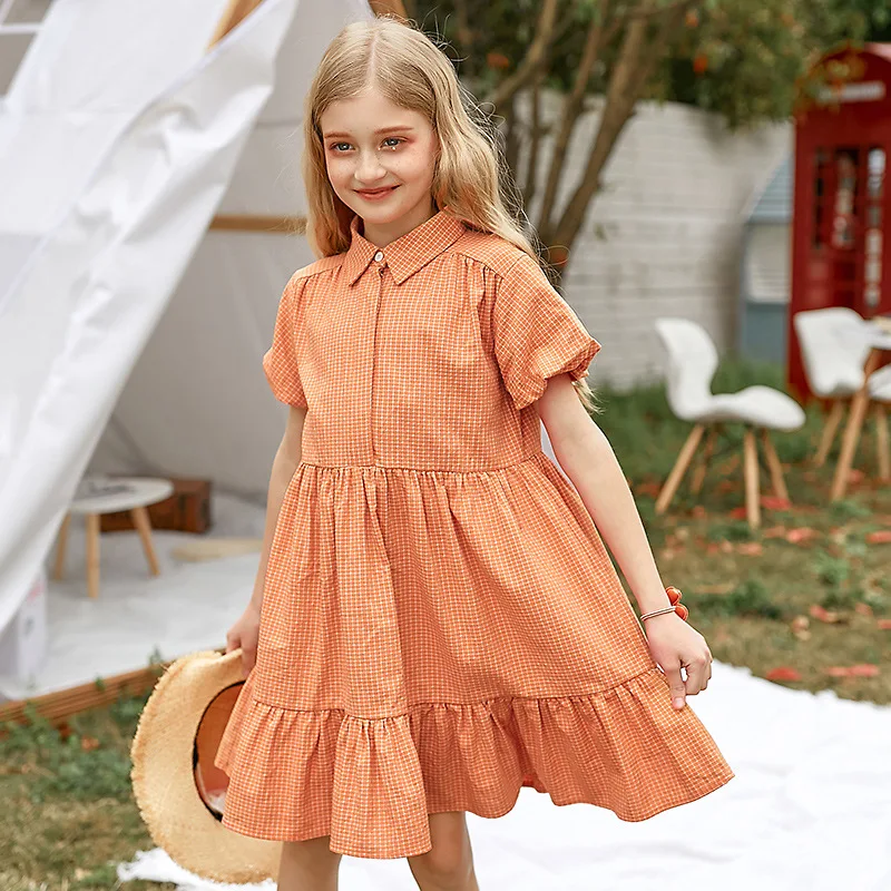 

Girl Casual Dress New Fashion Plaid Puff Sleeve Children Princess Dresses Girls Sweet Clothes Girls Outfits