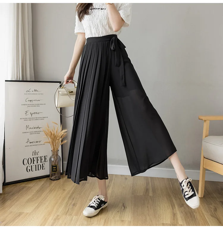 

Женские шифоновые плиссированные брюки Hakama, повседневные широкие брюки с высокой талией в Корейском стиле, офисные штаны для весны и лета 23