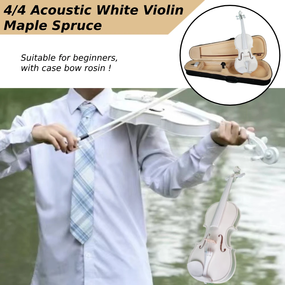 4/4 Handmade Acoustic Violin Beginner Pack with Bow Hard Case and Bridge for Students Beginners Music Lover Stringed Instrum