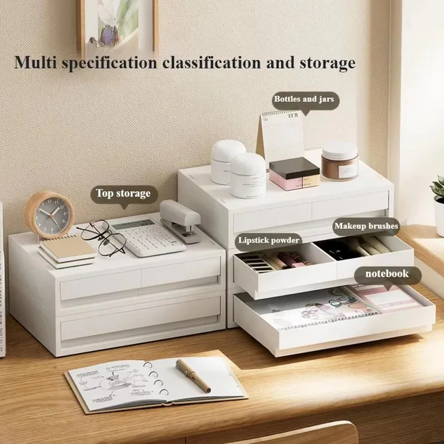 Boîte de rangement de bureau, tiroir de rangement de tri de papeterie, empilable, gain de place, tiroir de table, boîtes d'organisation de bureau cosmétiques 3