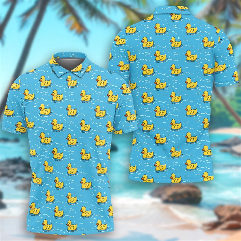 

Funny Duck Party Graphic Polo Shirts For Men Clothes Cute Cartoon Mallard Lapel POLO Shirt Funny Ducks Boy Button Tops Male Tee
