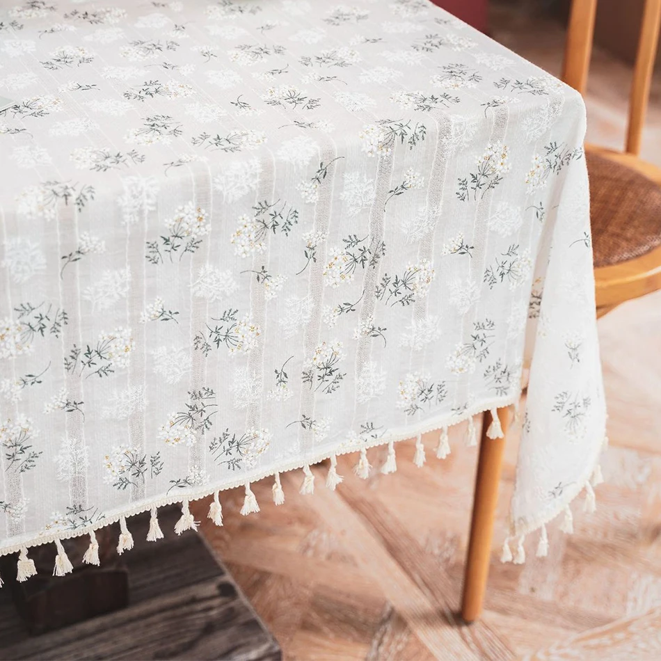 Rectangular Tablecloth Korean Style Cotton Floral Tea Table Decoration For Kitchen Wedding Dining Room