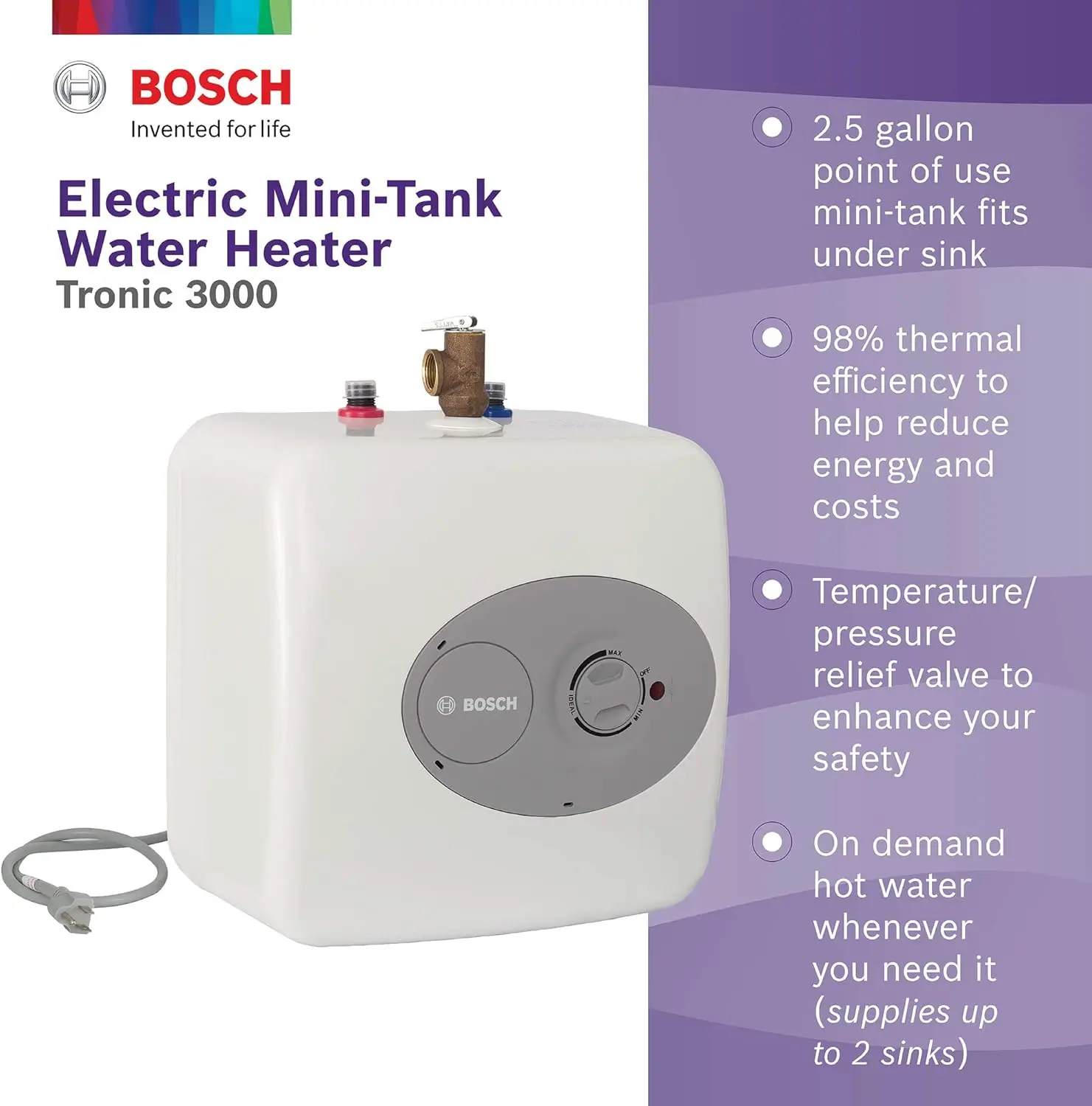 18kW 240V Tankless Electric Water Heater & Bosch Electric Mini-Tank Water Heater Tronic 3000 T 2.5-Gallon (ES2.5) Eliminate Time