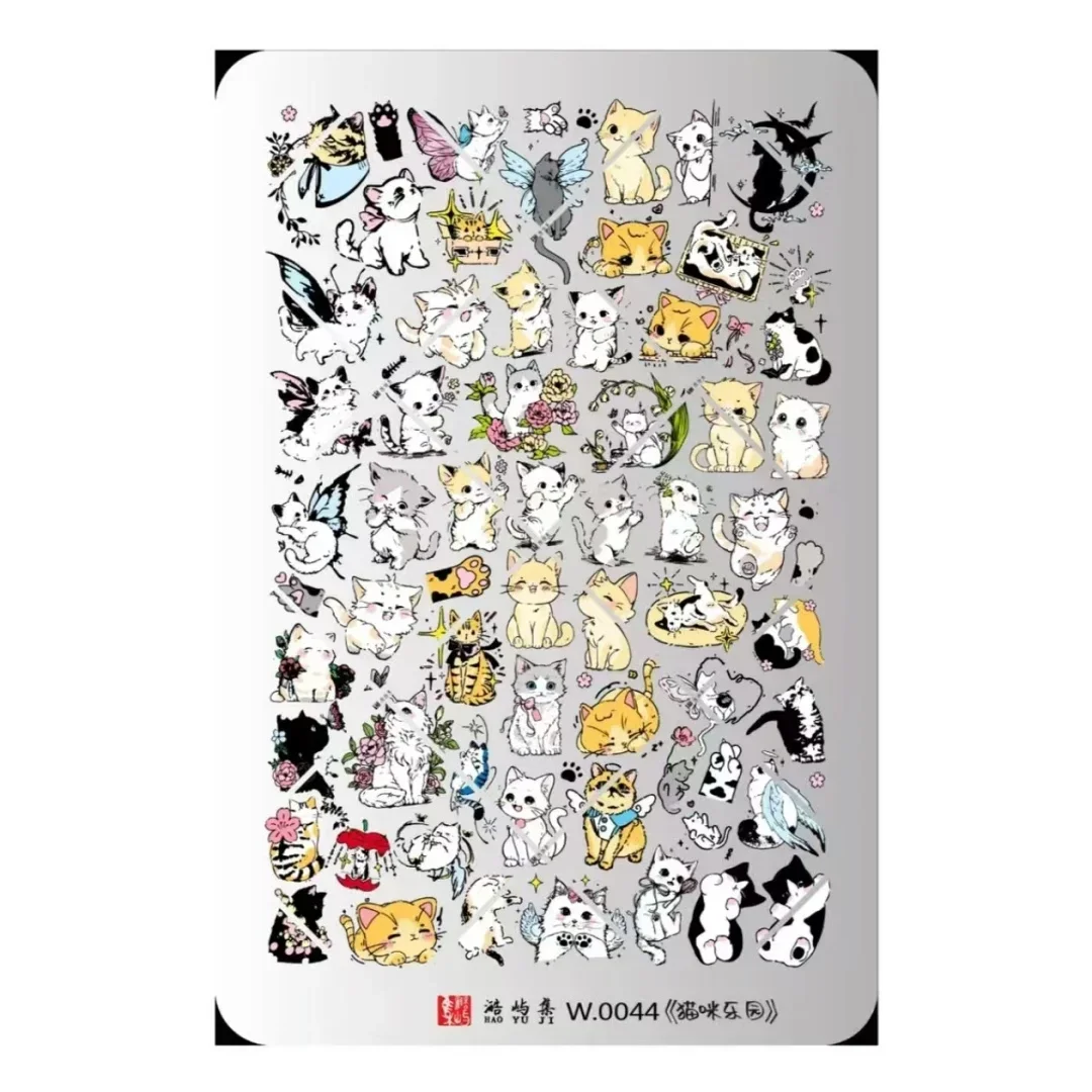 1PC 고양이 Bowknot 레이스 토끼 네일 스탬핑 플레이트 라인 인쇄 스텐실..