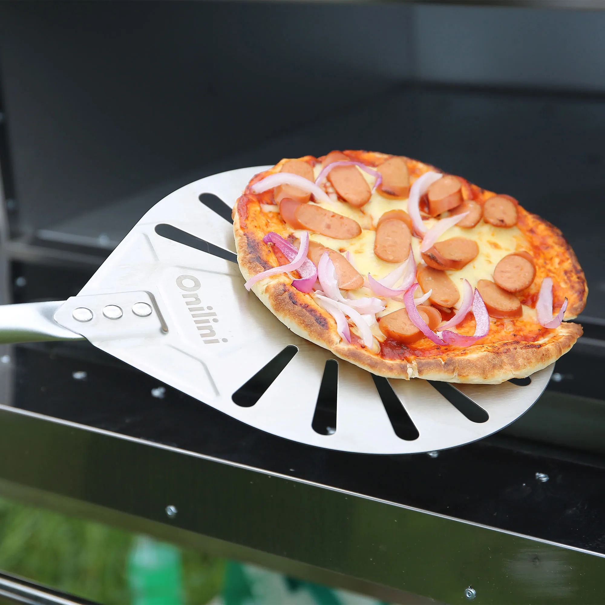 PizzAtHome 56 Inch Stainless Steel Turning Peel pizza peel Round Pizza Turning Shovel Removable Pizza Peel Paddle Long Tool
