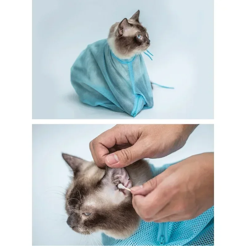 1Pc 고양이 목욕 및 미용 가방 - 조절 가능하고 통기성이 좋으며, 발톱 손질 및 약 복용에 이상적 애완동물 미용 애완용품