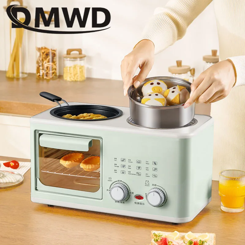 Household  Electric 3 in 1 Breakfast Machine Bread Toaster Oven Omelette Frying Pan Hot Pot Boiler Food Steamer Pasta Cooker EU 2
