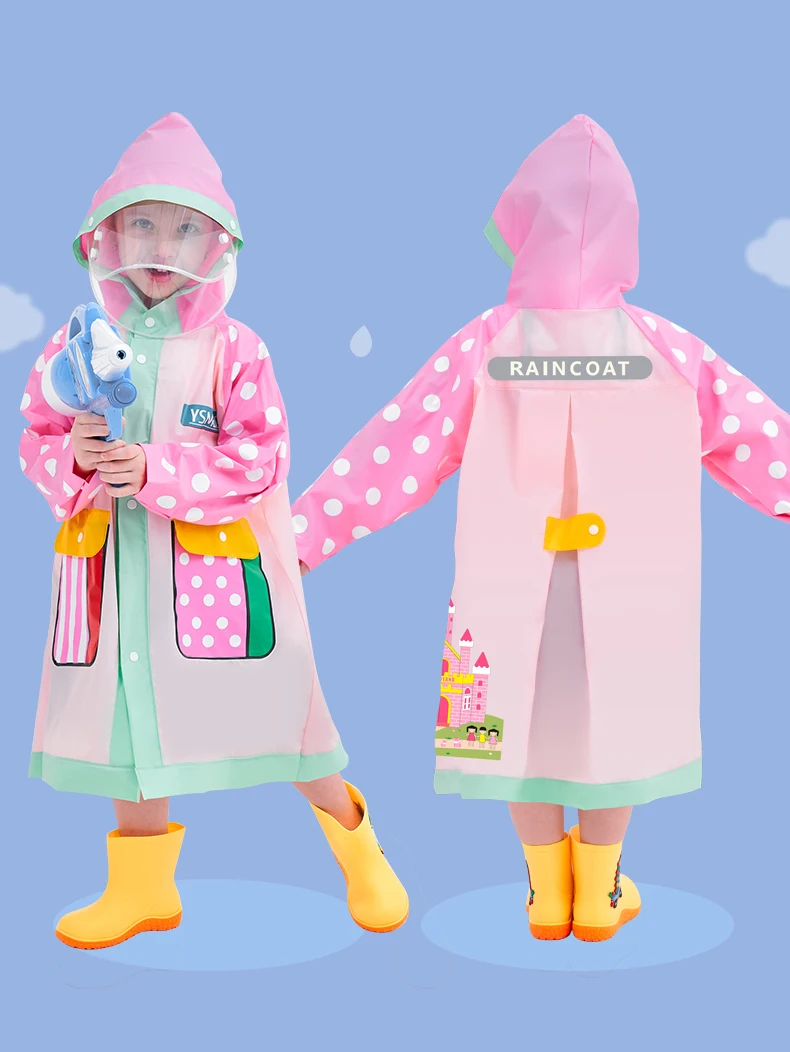 Stylish Kids Raincoat,Girl's Raincoat,Reusable Cute Rainwear,Full Body Waterproof with Bag Space and Pockets for School,Outdoor