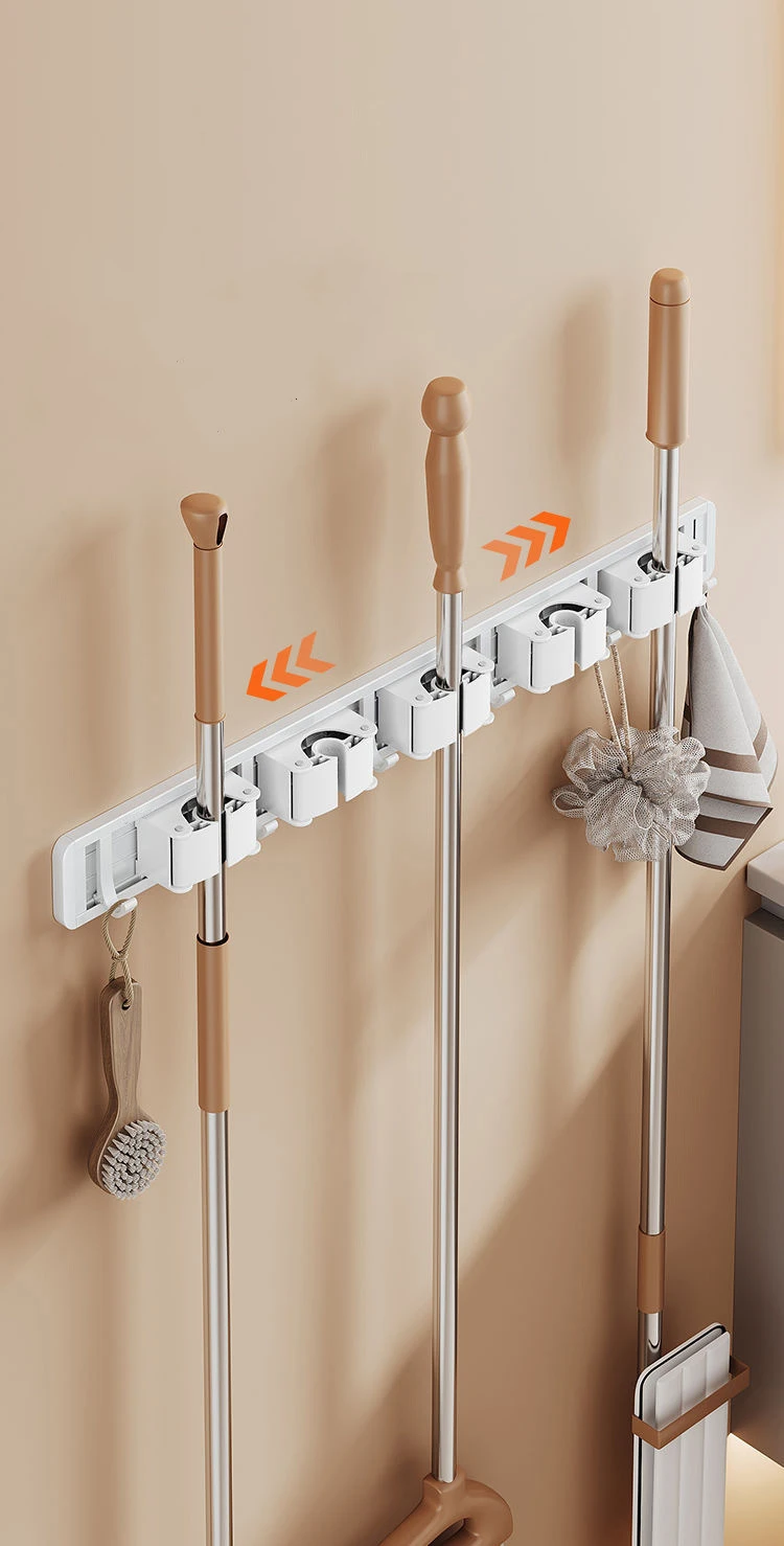 White Mop and Broom Organizer Mop Holder Rack Mop Holder Wall Mounted Strong Bro