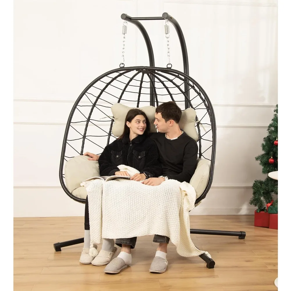 

Hanging Egg Chair, Foldable Hanging Loveseat with Stand, UV Resistant Removable Cushions, 700LBS Capacity, Outdoor Egg Chair