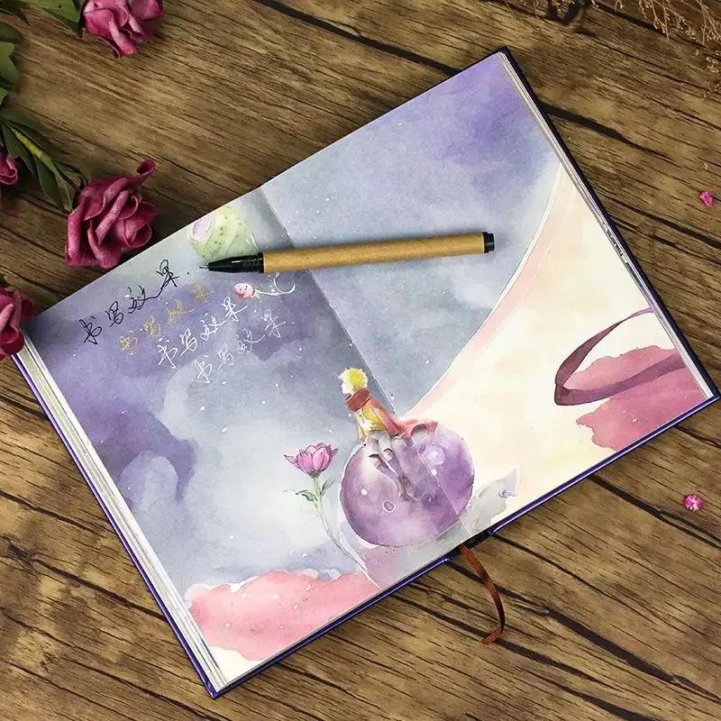 

Cute Hardcover Notebook 128 Sheets Color Pages Little Prince Adventures Illustration Diary Planner Agenda Notepad Student Gifts