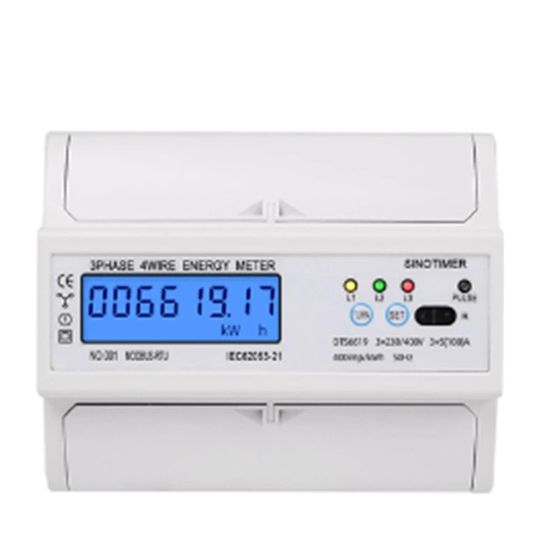 

1 PCS Din Rail Electric Three Phase Energy Meter RS485 Kwh Consumption Power Voltage Current Wattmeter Monitor Modbus (B)