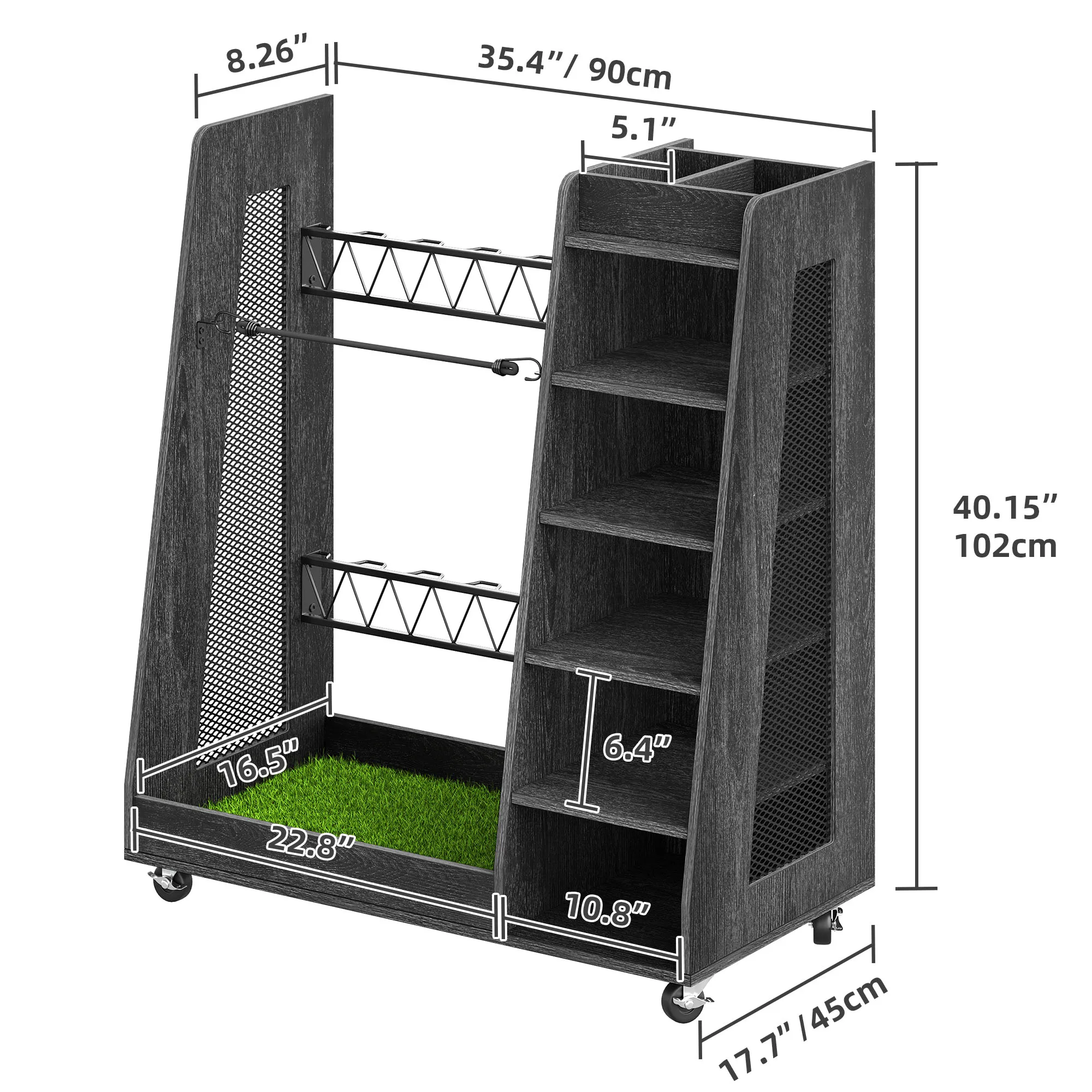Portable Rolling Wooden Golf Bag Storage Rack Holder Fit for Two Bags Organizer