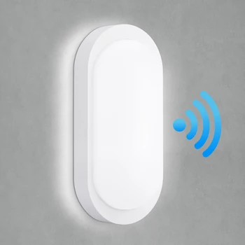 Feriales LED Wandleuchte mit Radar & Dämmerungssensor – 12W IP65 Außenleuchte Wasserdicht 1080LM – Ovales Deckenlicht für Flur Garage Balkon 1