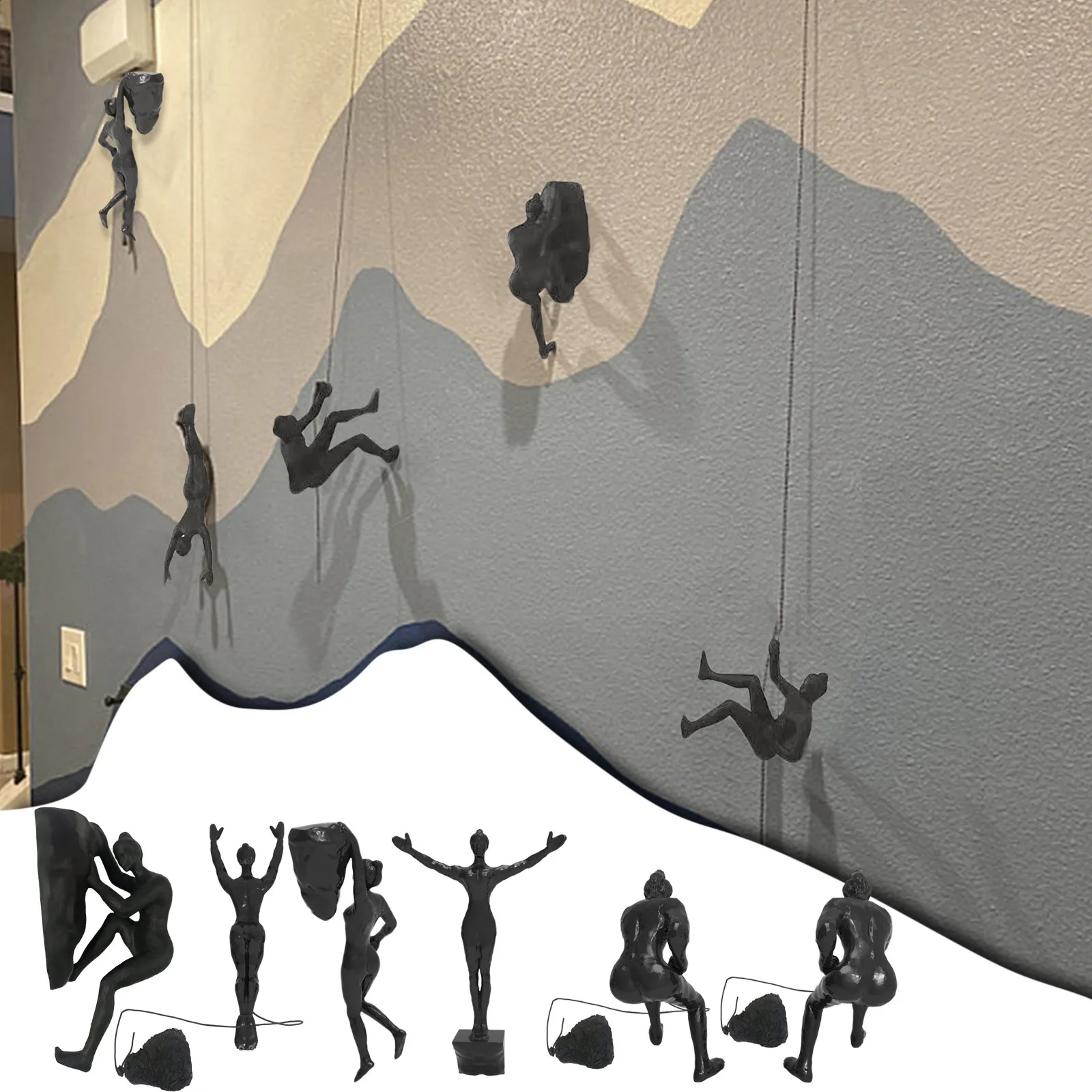 Rock Climbing Men Sculpture Wall Hanging Decorations Resin Figuring Statue Craft 