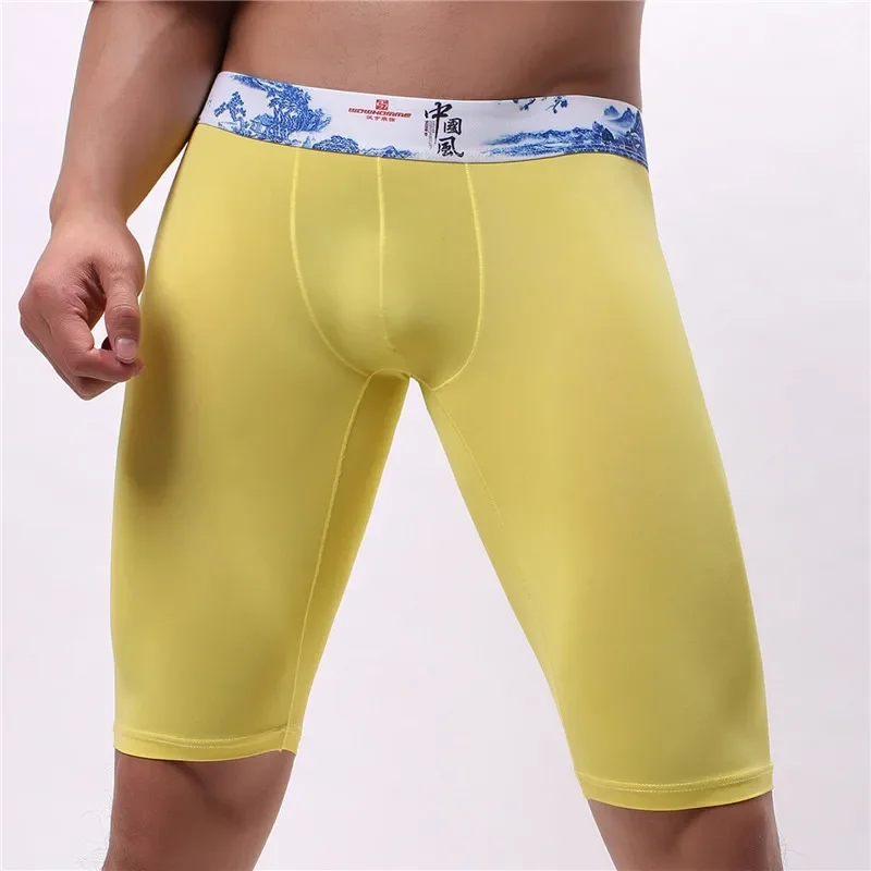 Long BoxerShorts Men Underwear Fashion Solid Underpants Sleep Bottoms  Boxer Knee Length Shorts Sexy Low Waist Shapewear