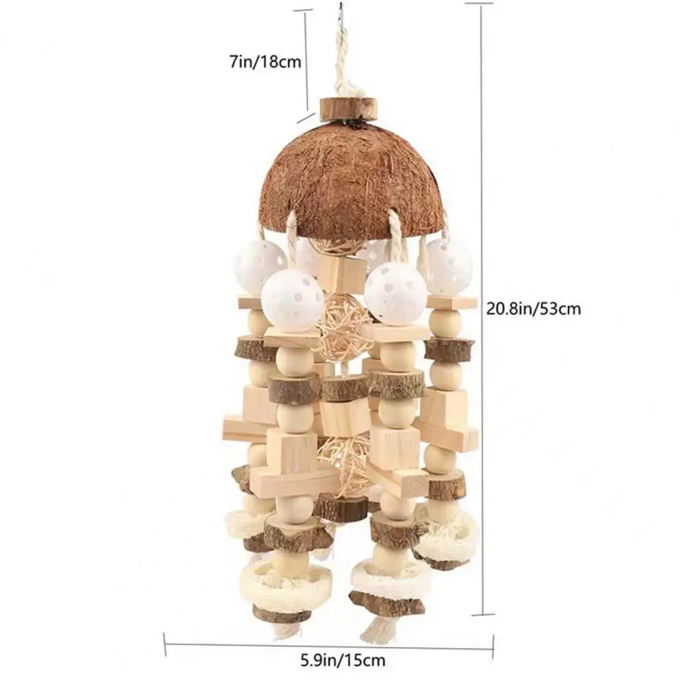Coconut Shell Parrot Chewing Toy Hanging Natural Wooden Parrot Cage Bite Toy Medium Large Bird Supplies игрушки для попугаев 6