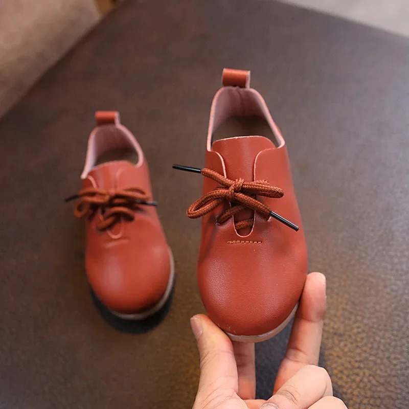 Spring Autumn Boy Shoes Fashion Solid Small Leather Shoes for Girls Soft Soled Lightweight School Lace Up Student Loafers