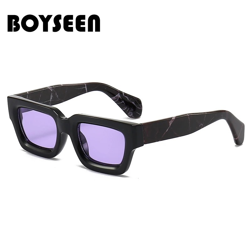 

BOYSEEN Thick Frame Sunglasses Man UV400 Hiphop Sun Glasses Vintage Purple Red Lenses Eyewear Fashion Gafas De Sol